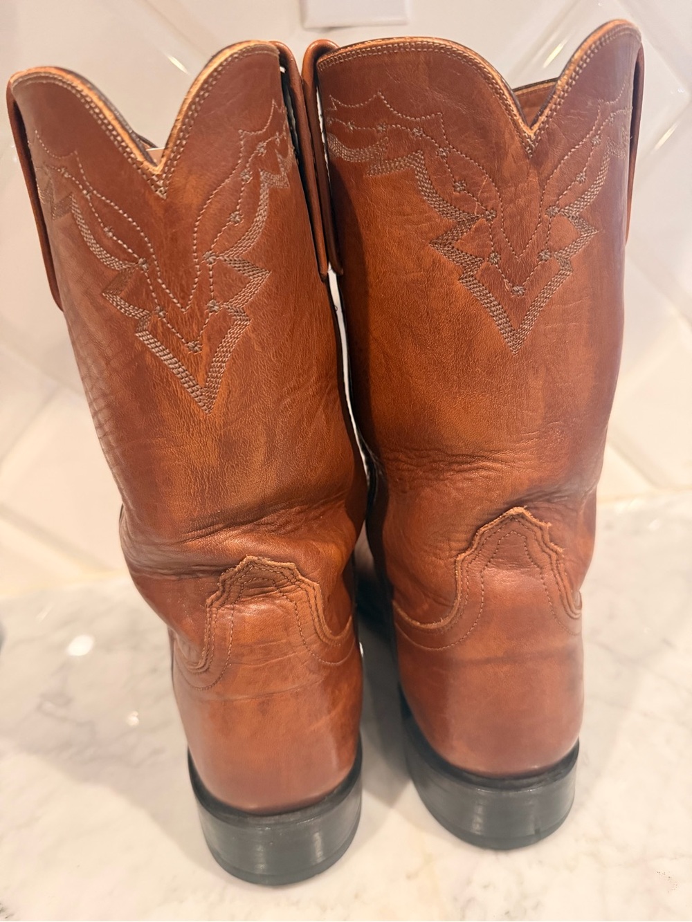 Lucchese roper Western Leather Cowboy Boots sz 9 Cognac Brown - Picture 2 of 11